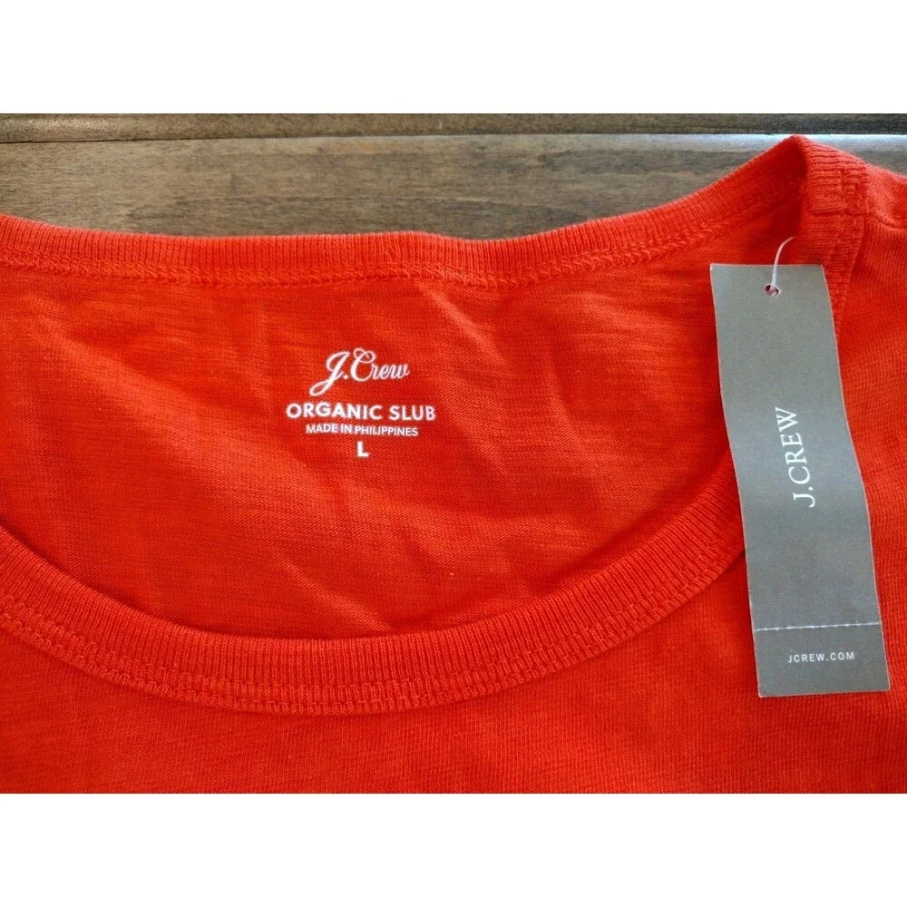 J.CREW Women's NWT short-sleeve Organic Cotton Slub red t-shirt tee - L Large